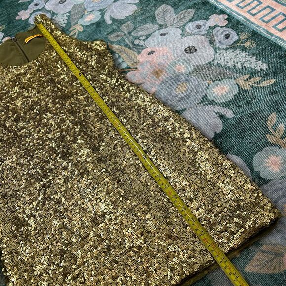 Alice & Olivia Gold Olive Sequin Silk Sparkly Mini Tank Party Dress Sleeveless 2 - Picture 15 of 16